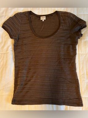 Armani Collezioni Brown Short-Sleeve Scoop Neck Top